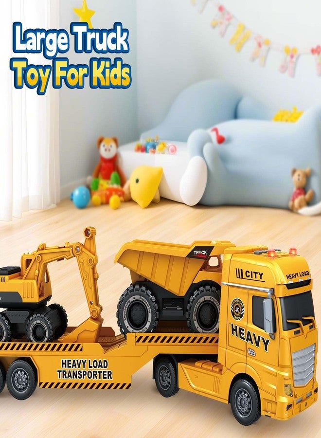spring flower SpringFlower 3 4 5 6 Toddler Boy Toys, 25" Construction Carrier Toy with Excavator and Dump Truck,3 in 1 Truck, Christmas Birthday Gifts for Kids 3 4 5 6 Years Old - Image 4